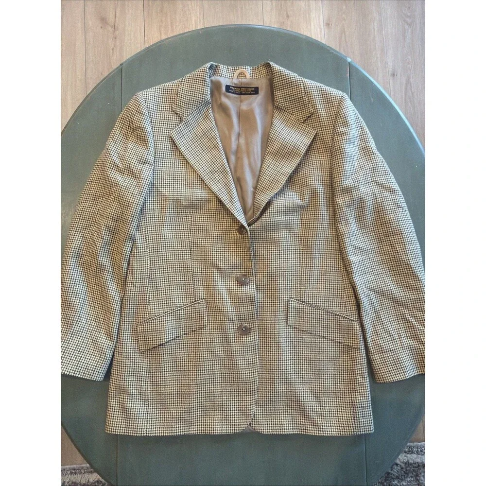 Brooks Brothers Houndstooth Wool Blazer Jacket Made USA Vintage 90s 40R See Desc
